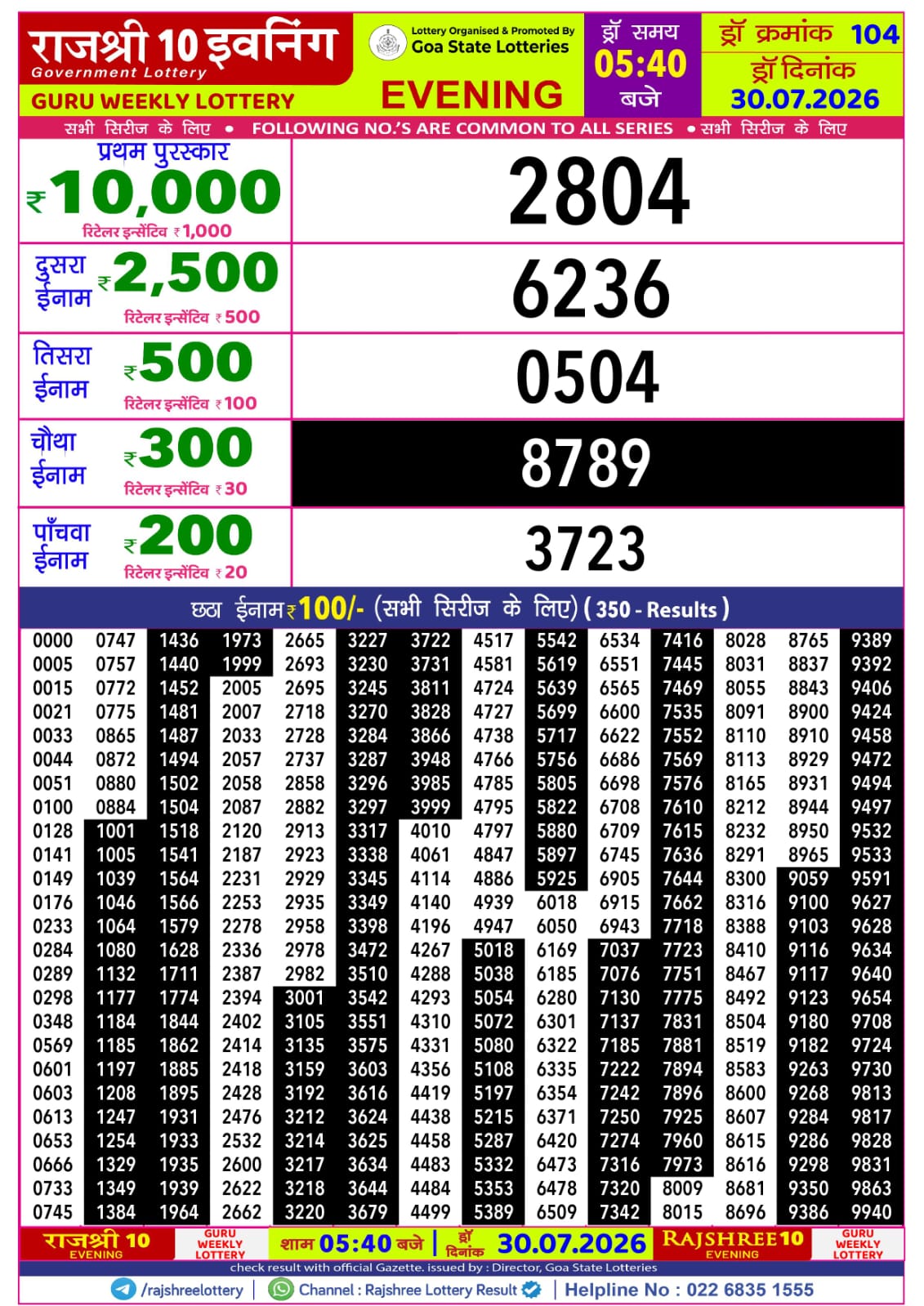 Rajshree Lottery Sambad 30-07-2026 Rajshree 5:40 PM