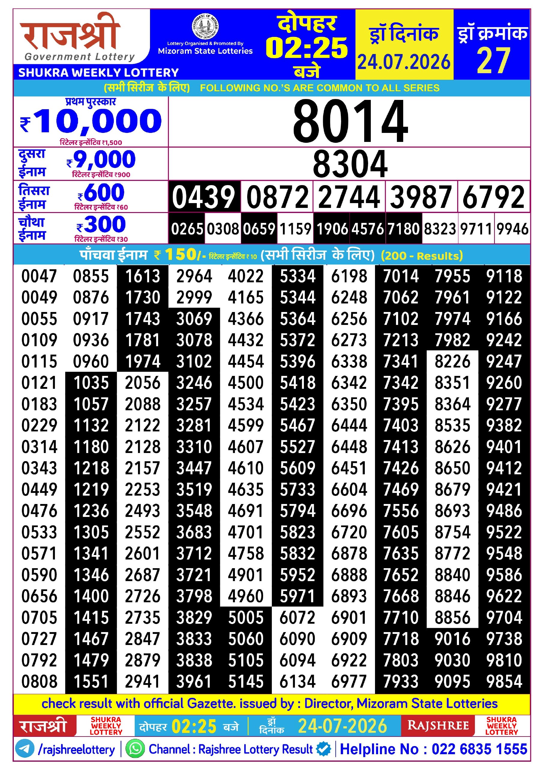 Rajshree Lottery Sambad 24-07-2026 Rajshree 2:25 PM