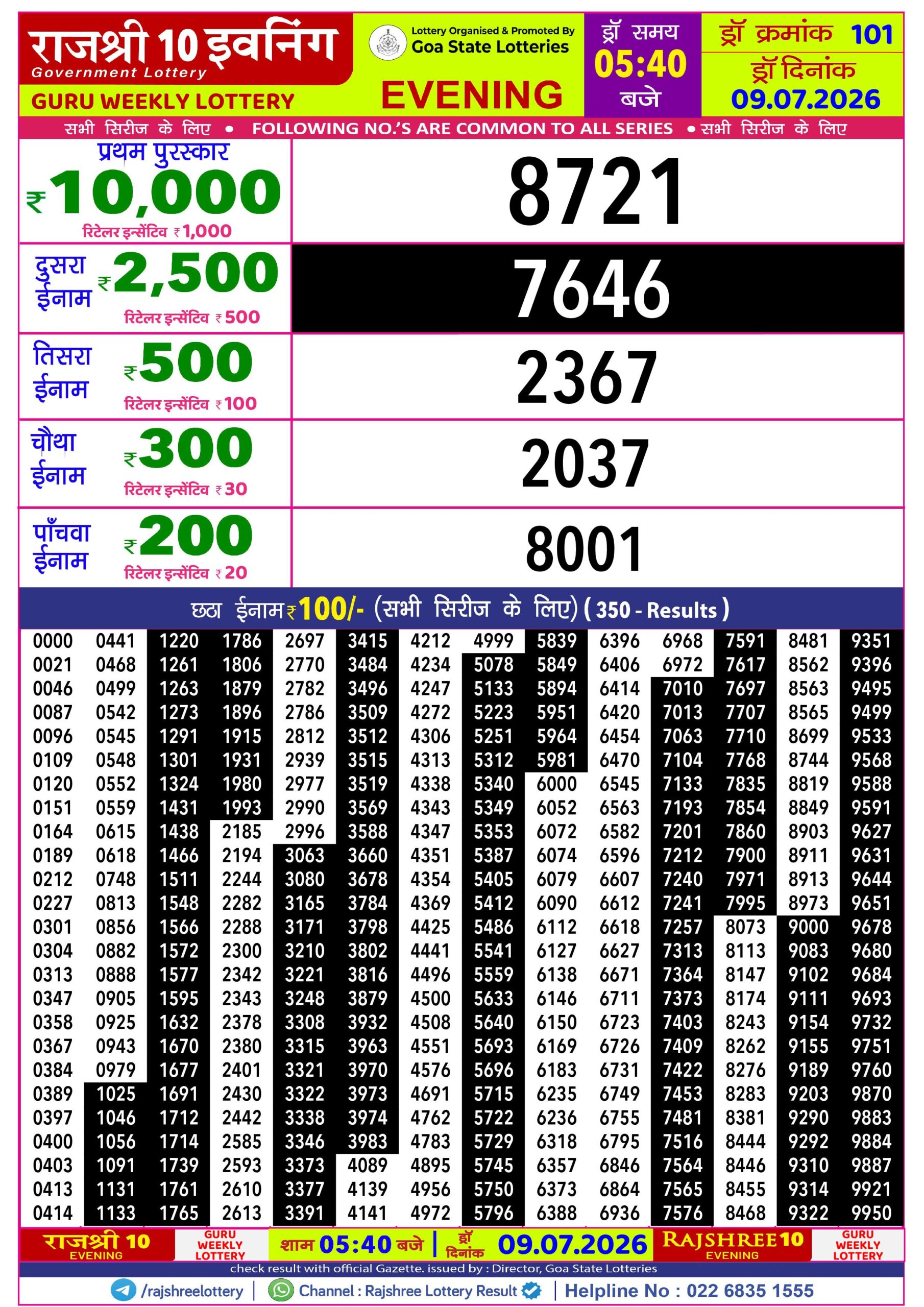Rajshree Lottery Sambad 09-07-2026 Rajshree 5:40 PM