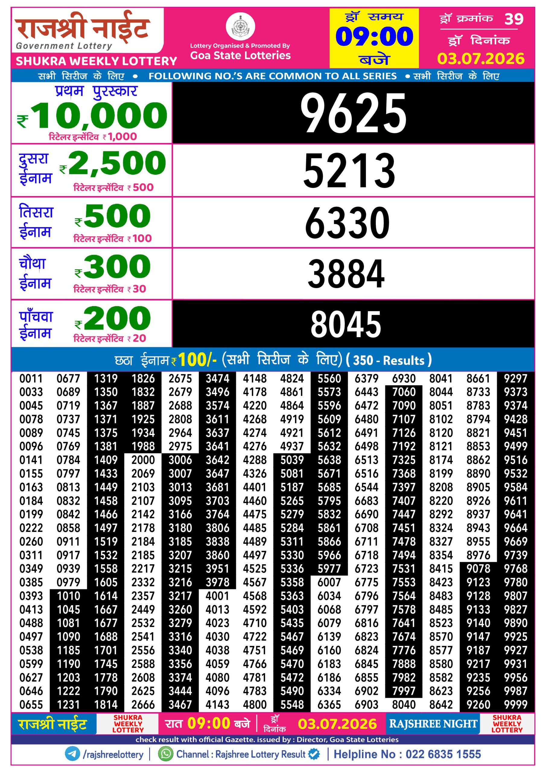 Rajshree Lottery Sambad 03-07-2026 Rajshree 9 PM