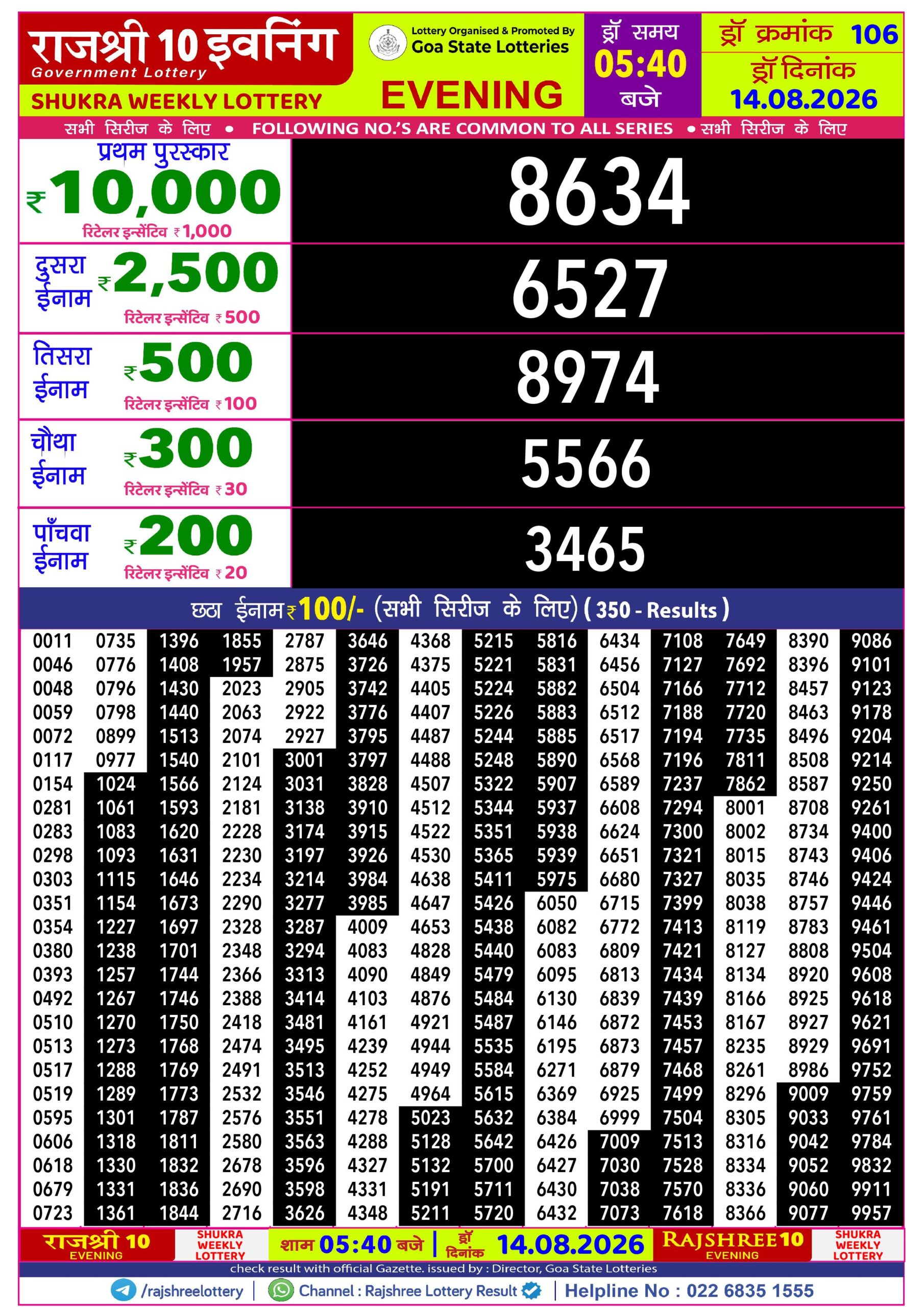 Rajshree Lottery Sambad 14-08-2026 Rajshree 5:40 PM