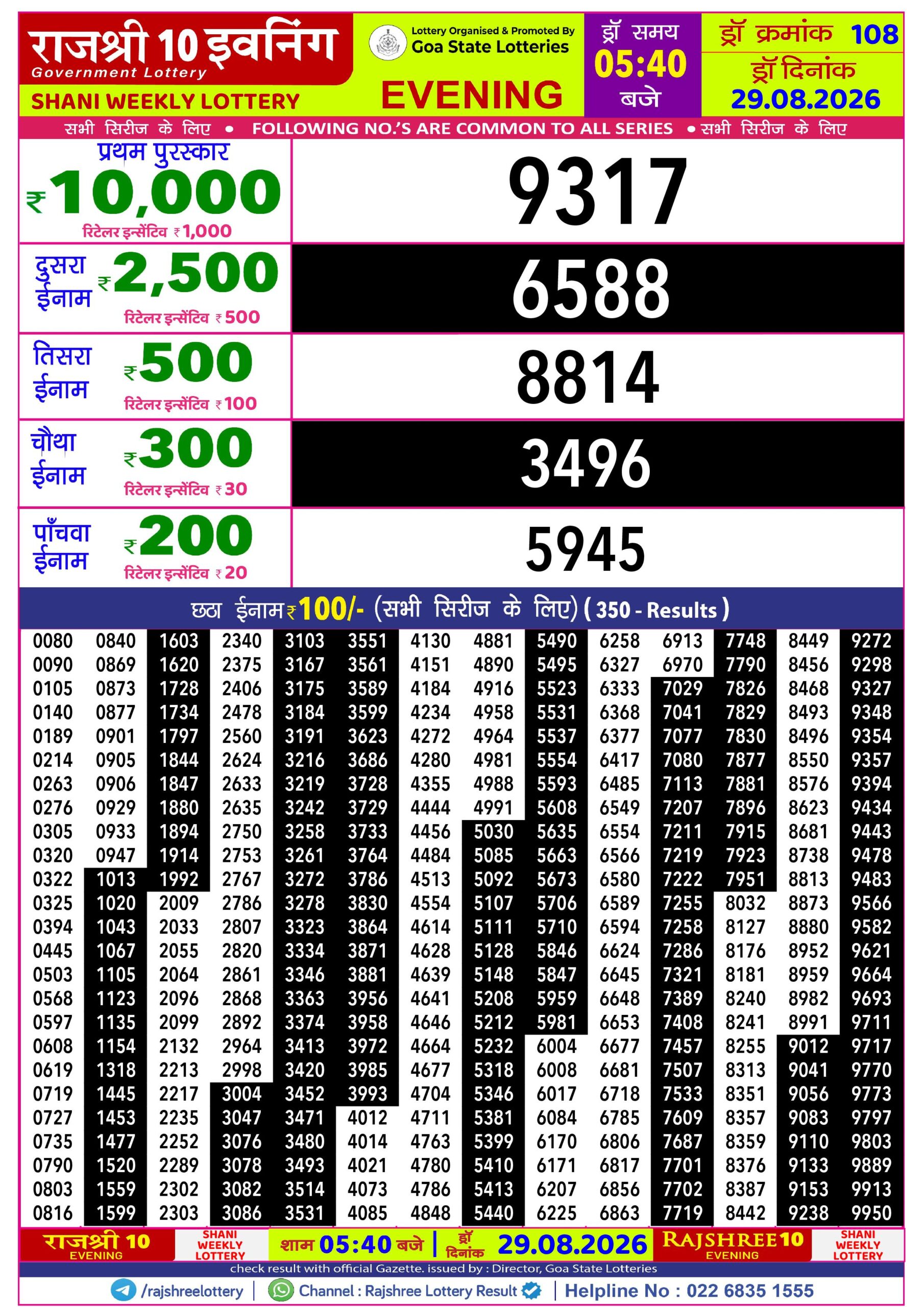Rajshree Lottery Sambad 29-08-2026 Rajshree 5:40 PM