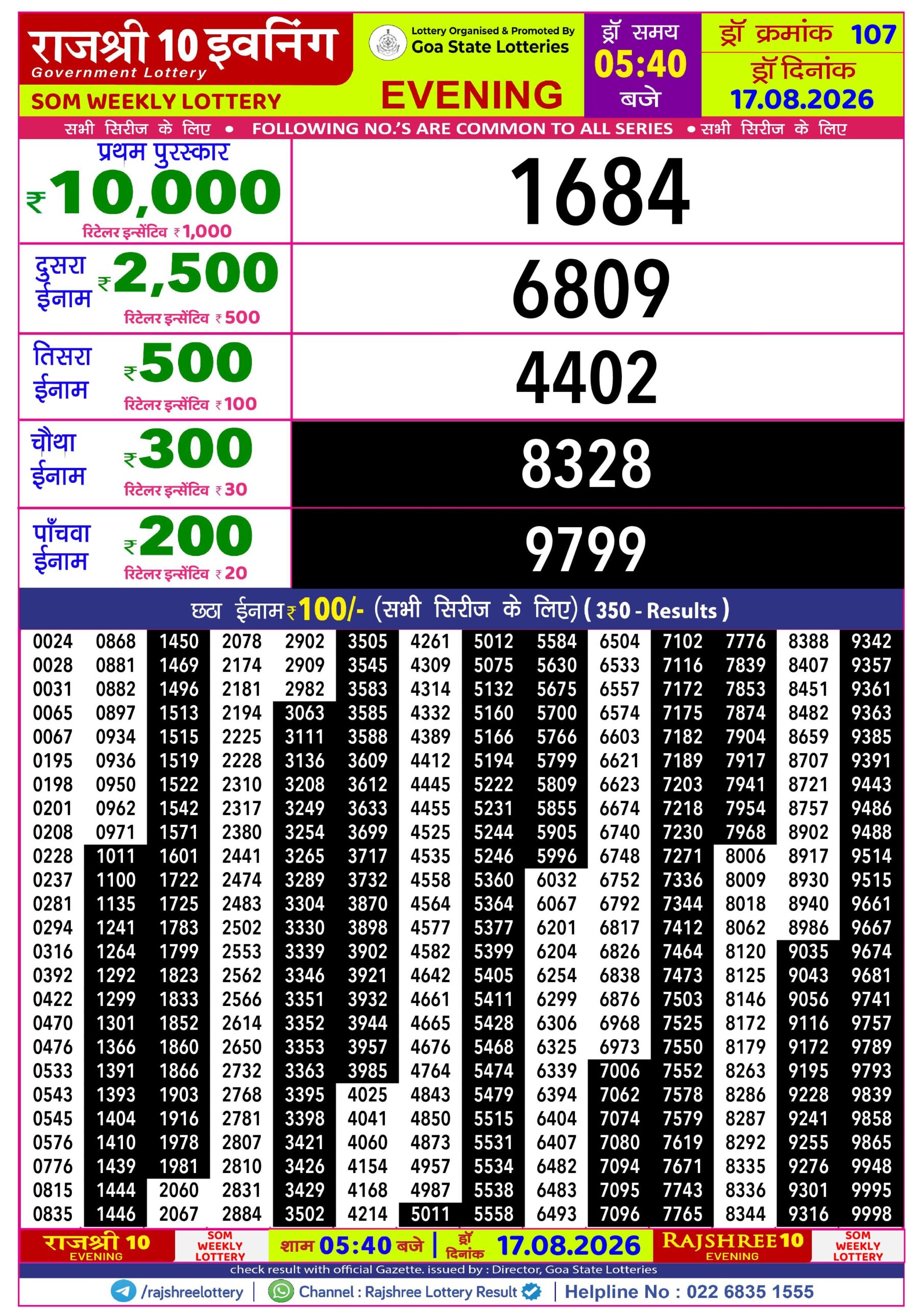 Rajshree Lottery Sambad 17-08-2026 Rajshree 5:40 PM