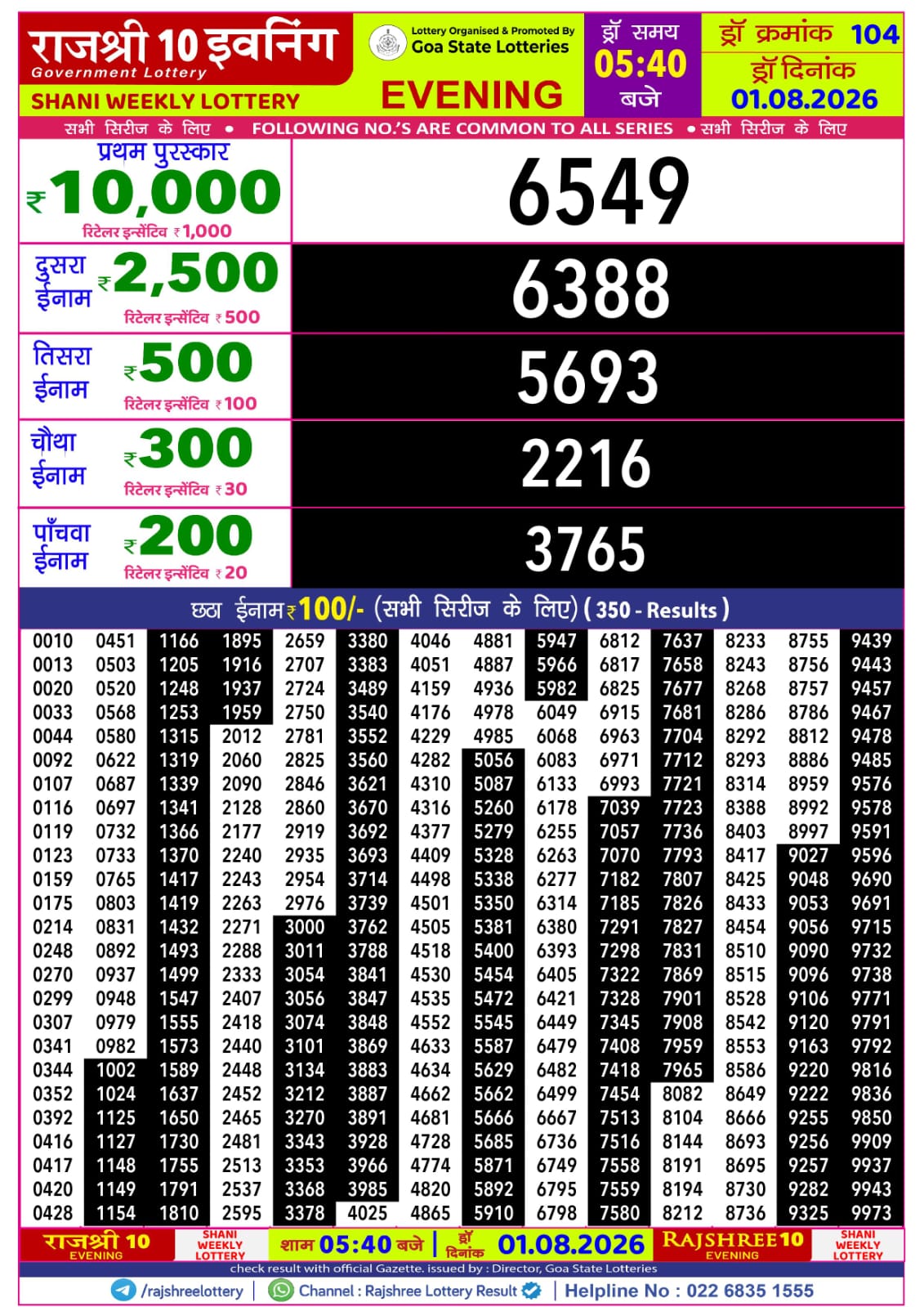 Rajshree Lottery Sambad 01-08-2026 Rajshree 5:40 PM