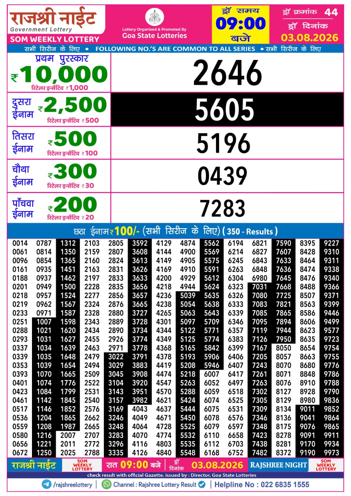 Rajshree Lottery Sambad 03-08-2026 Rajshree 9 PM