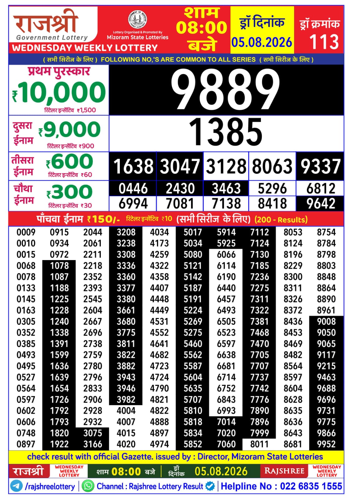 Rajshree Lottery Sambad 05-08-2026 Rajshree 8 PM