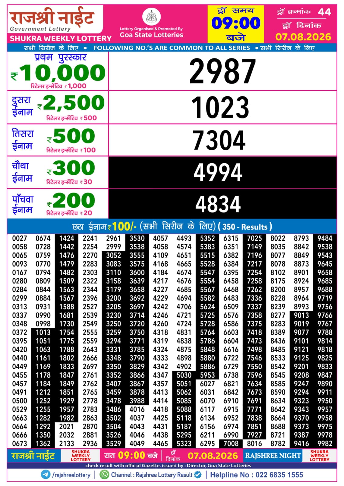 Rajshree Lottery Sambad 07-08-2026 Rajshree 9 PM