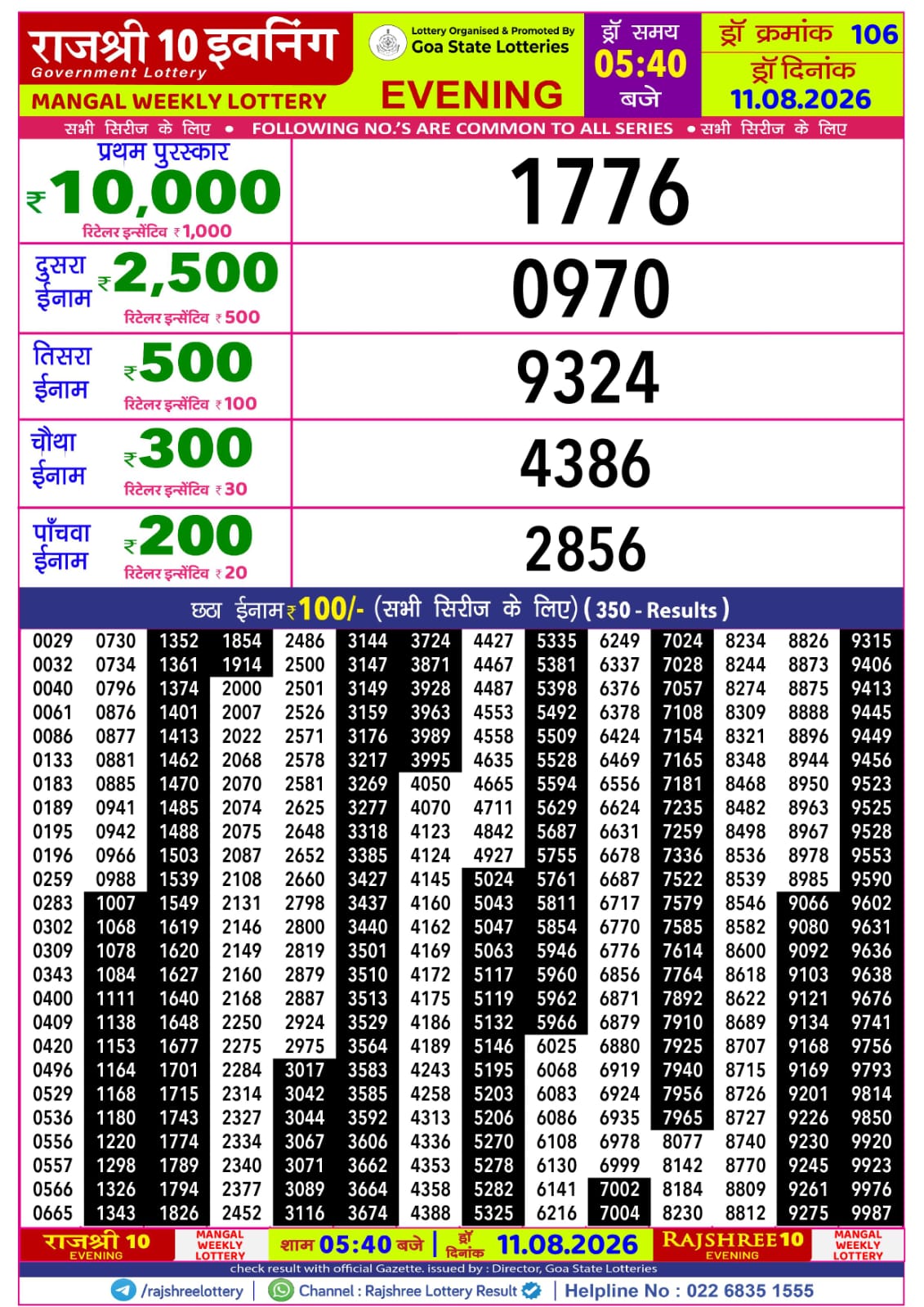 Rajshree Lottery Sambad 11-08-2026 Rajshree 5:40 PM