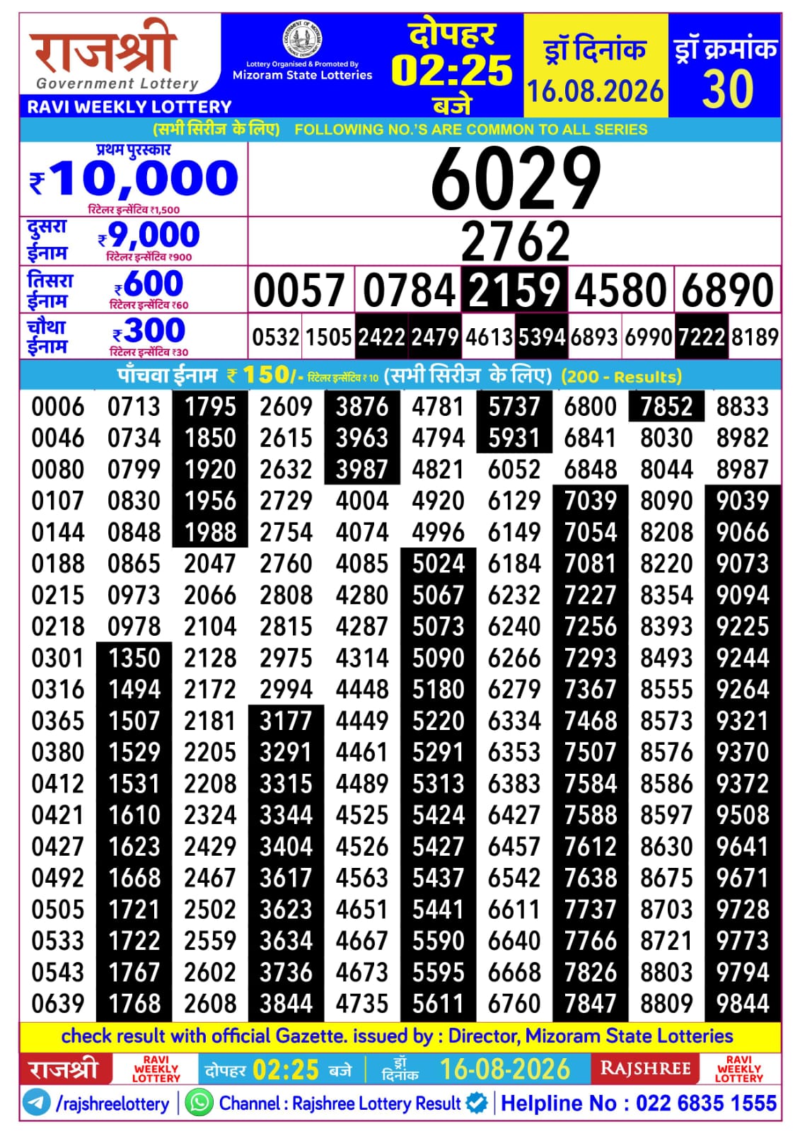Rajshree Lottery Sambad 16-08-2026 Rajshree 2:25 PM
