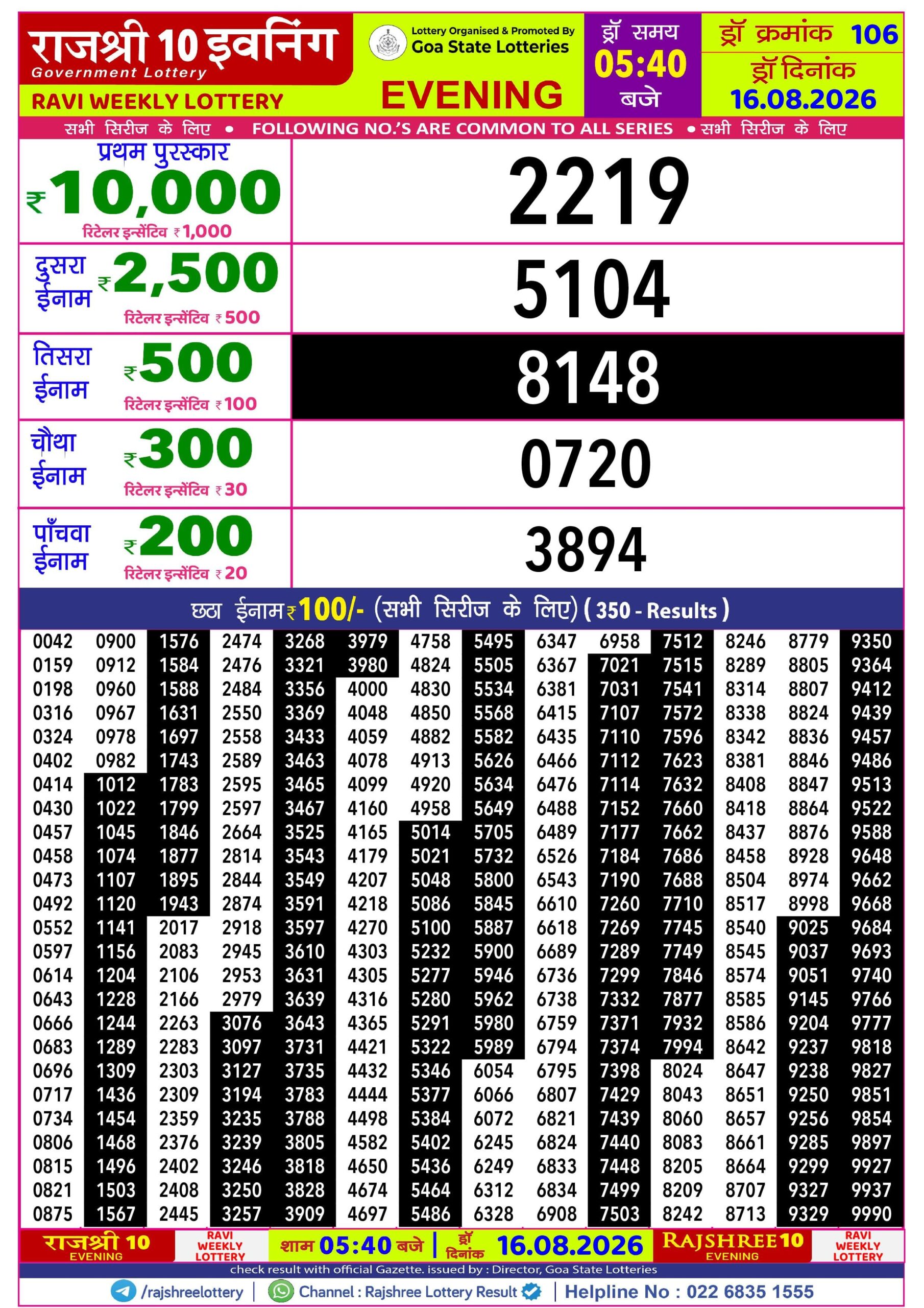 Rajshree Lottery Sambad 16-08-2026 Rajshree 5:40 PM