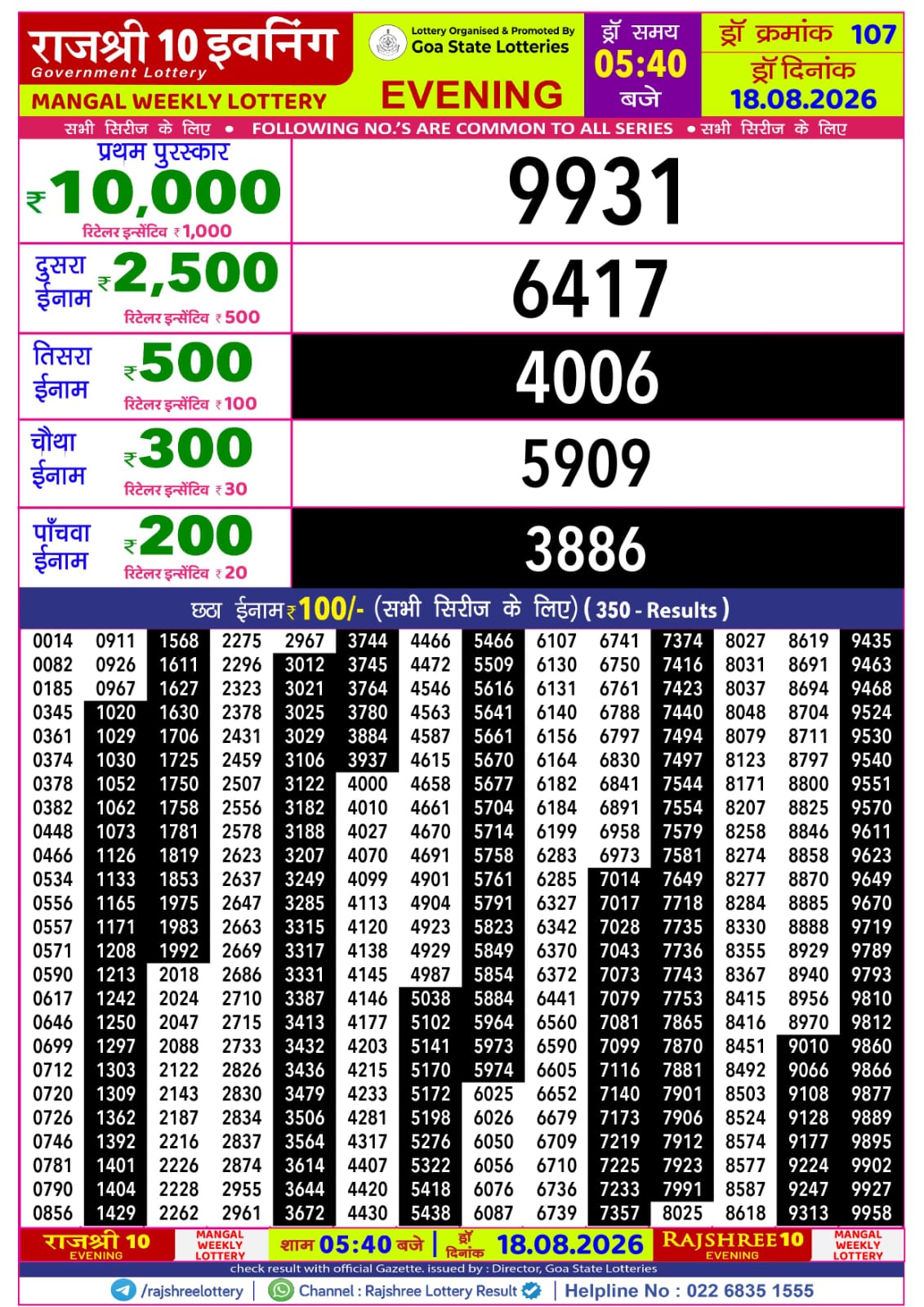 Rajshree Lottery Sambad 18-08-2026 Rajshree 5:40 PM