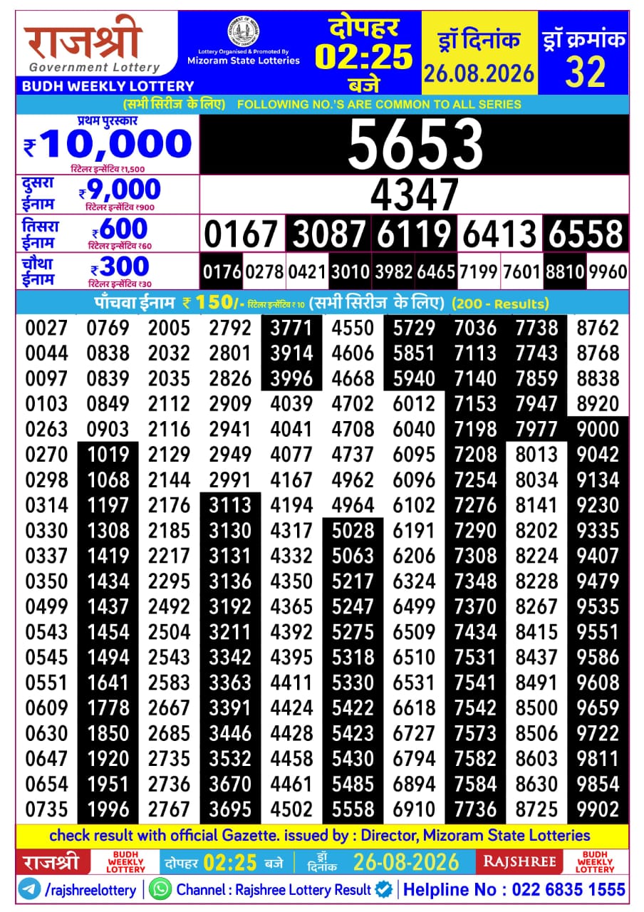 Rajshree Lottery Sambad 26-08-2026 Rajshree 2:25 PM