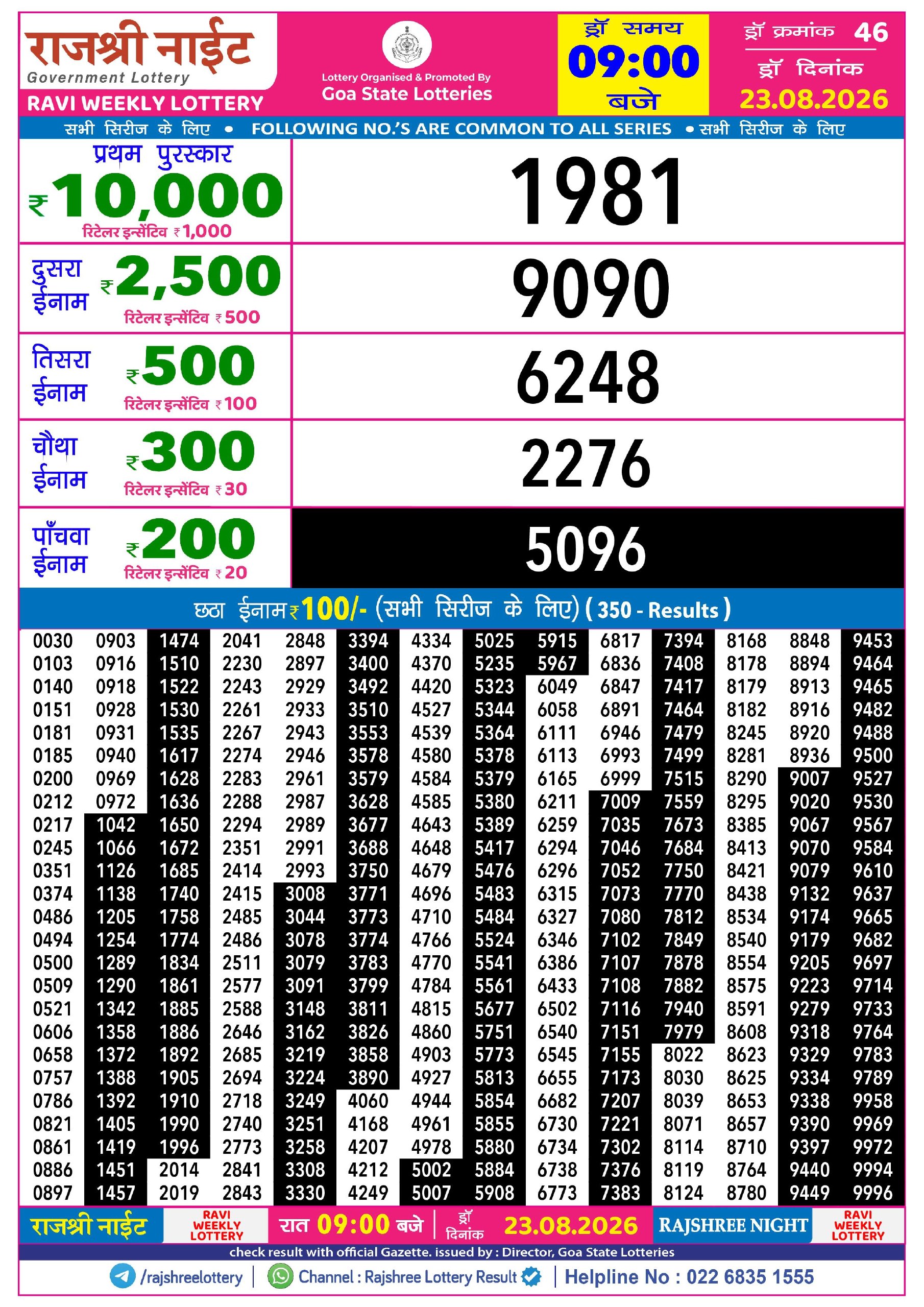 Rajshree Lottery Sambad 23-08-2026 Rajshree 9 PM