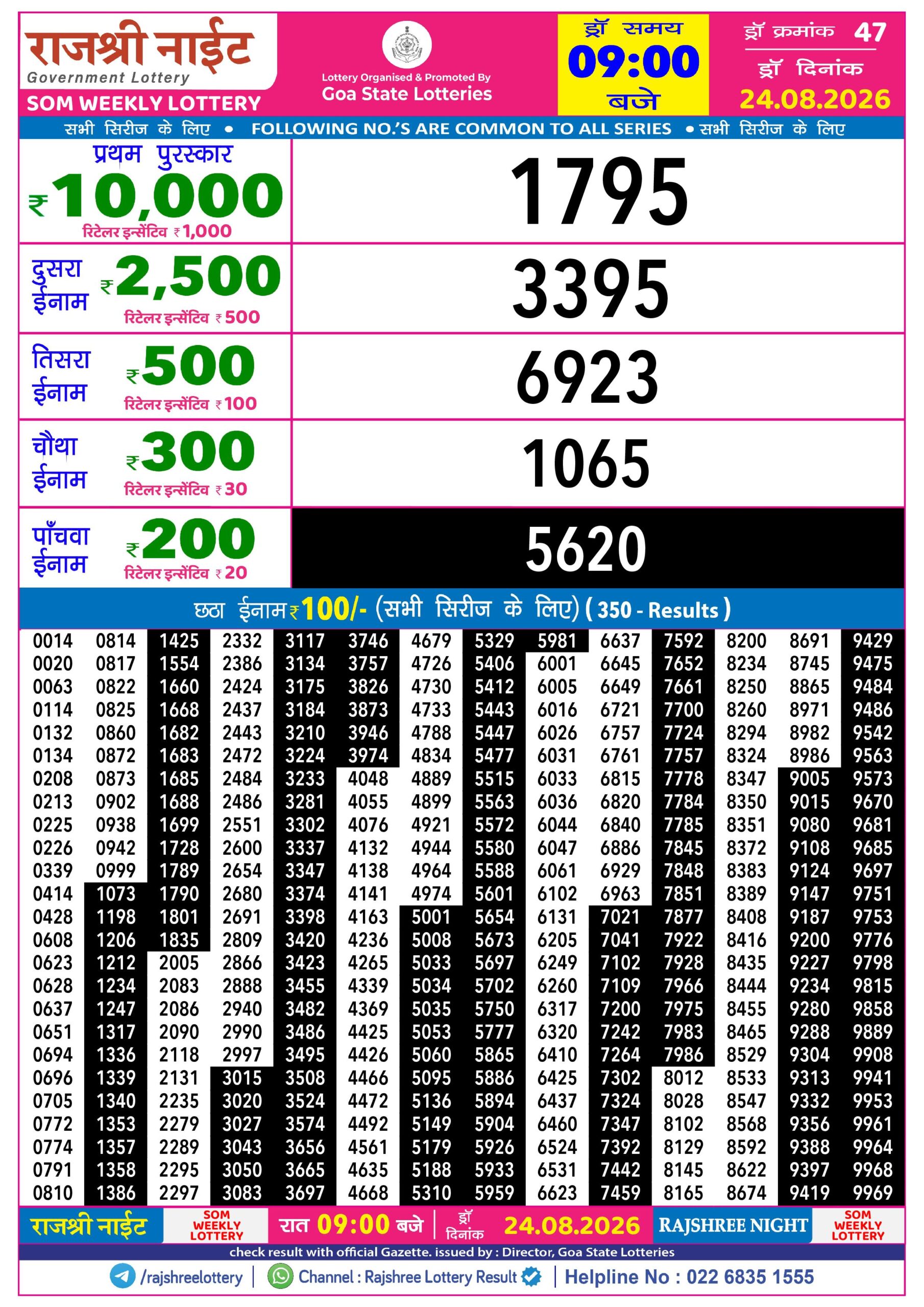 Rajshree Lottery Sambad 24-08-2026 Rajshree 9 PM