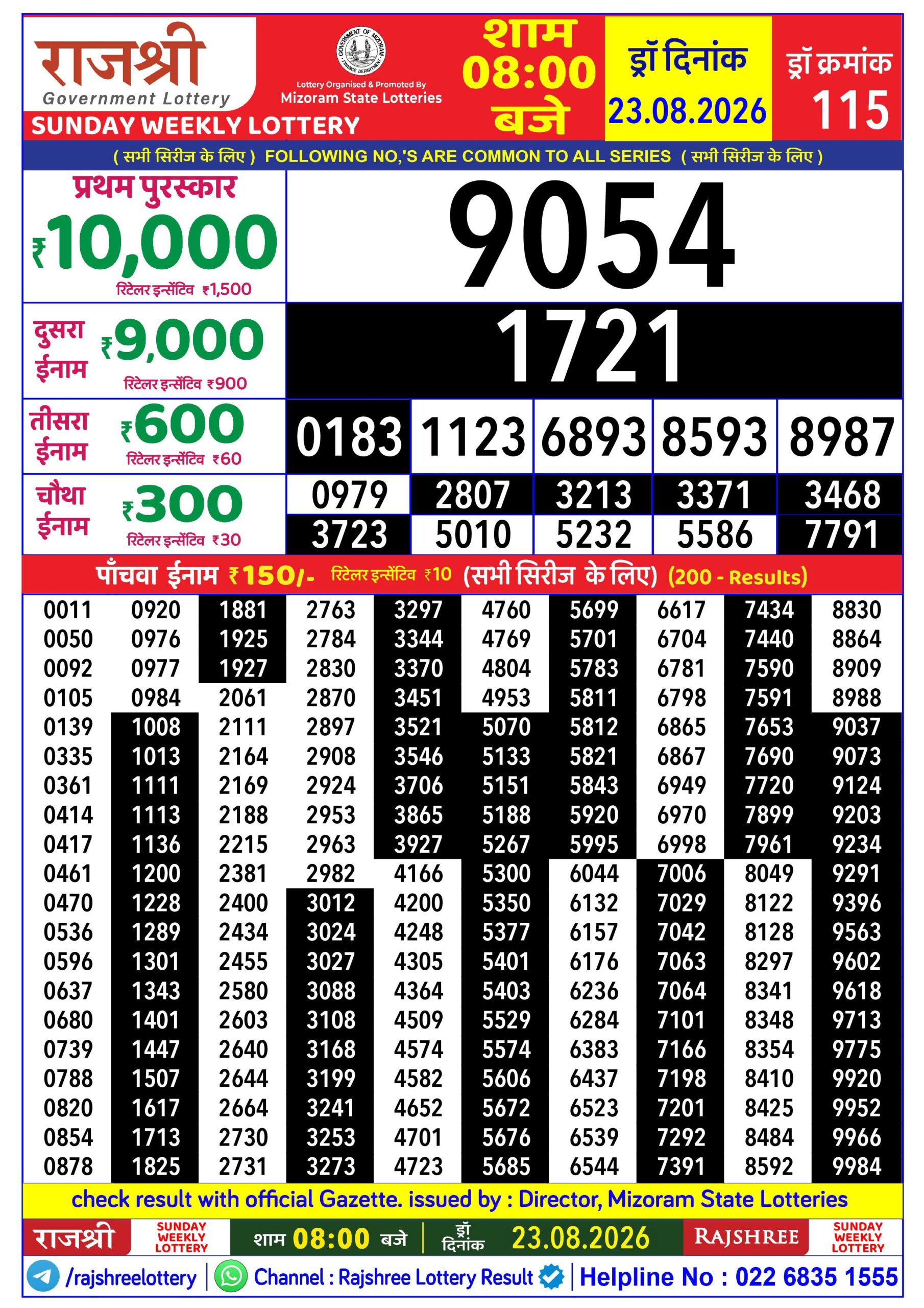 Rajshree Lottery Sambad 23-08-2026 Rajshree 8 PM