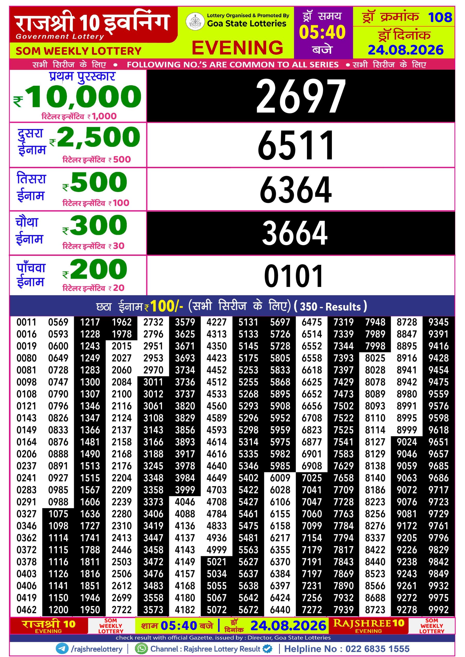 Rajshree Lottery Sambad 24-08-2026 Rajshree 5:40 PM