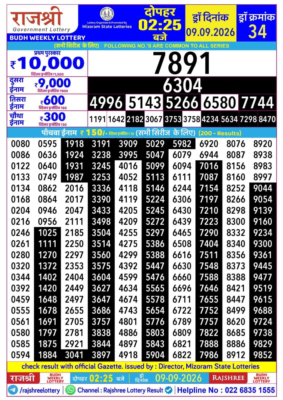 Rajshree Lottery Sambad 09-09-2026 Rajshree 2:25 PM