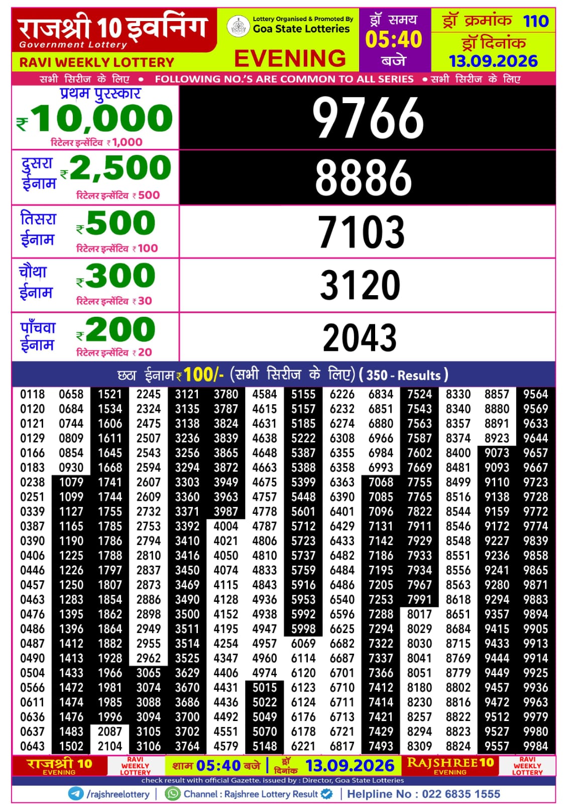 Rajshree Lottery Sambad 13-09-2026 Rajshree 5:40 PM