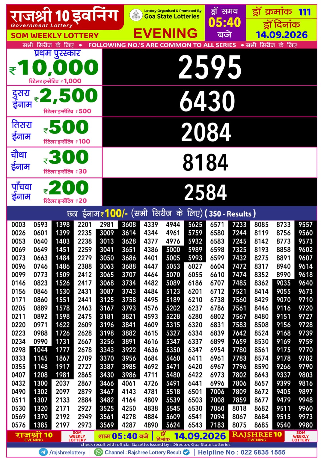 Rajshree Lottery Sambad 14-09-2026 Rajshree 5:40 PM