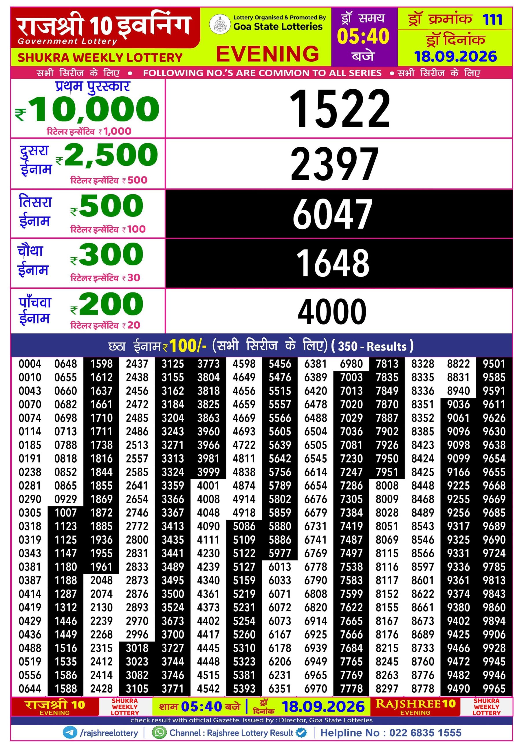 Rajshree Lottery Sambad 18-09-2026 Rajshree 5:40 PM