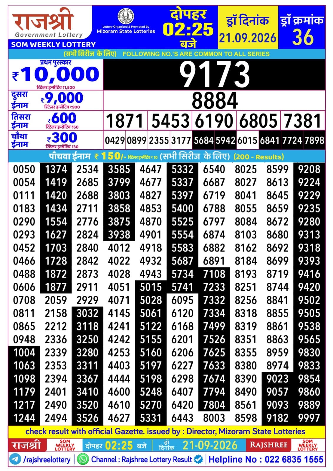 Rajshree Lottery Sambad 21-09-2026 Rajshree 2:25 PM