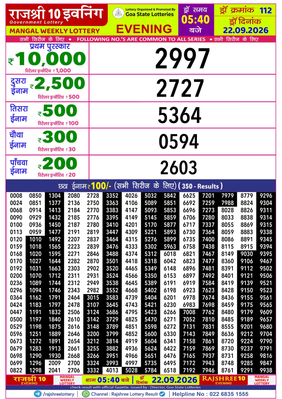 Rajshree Lottery Sambad 22-09-2026 Rajshree 5:40 PM
