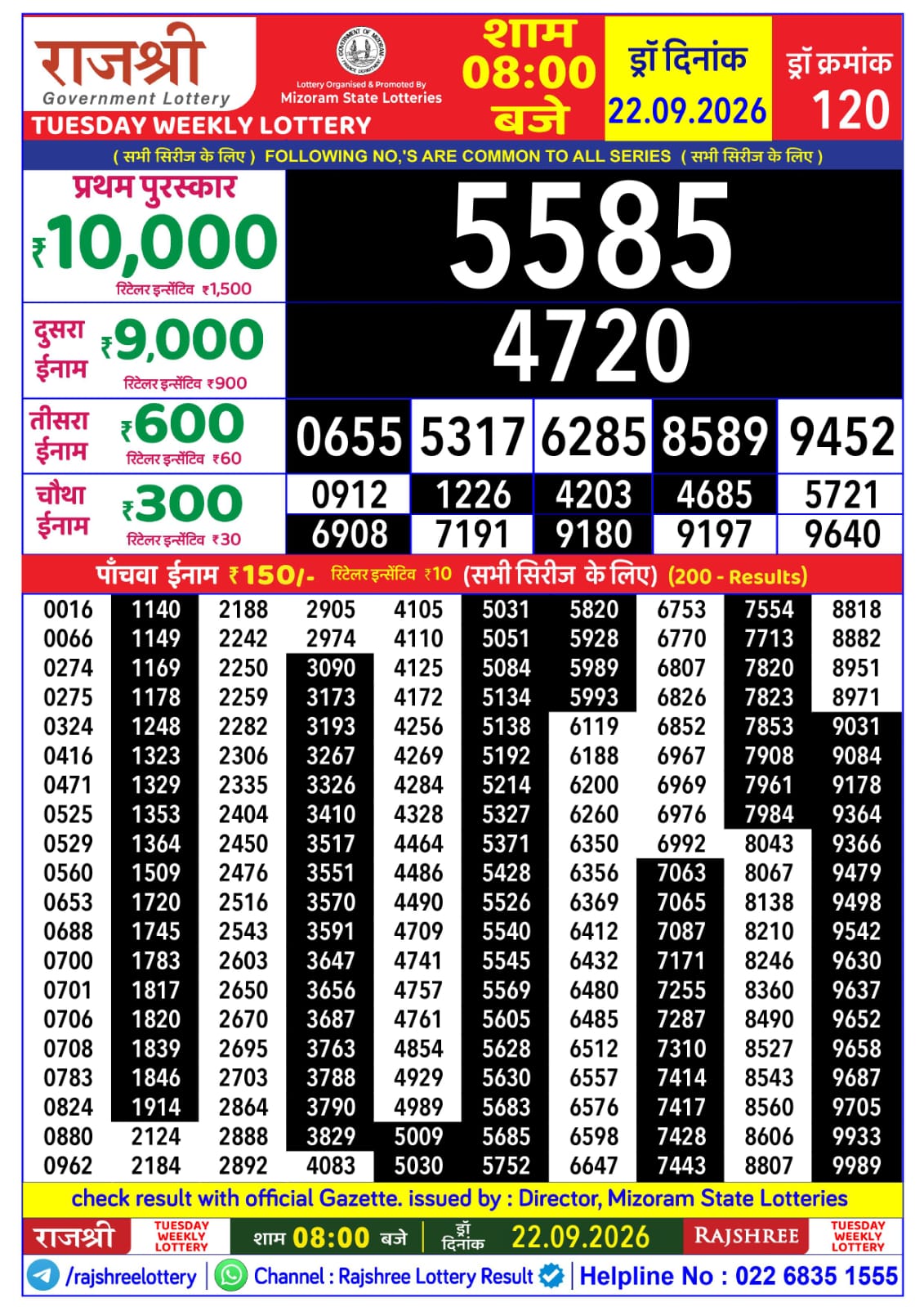 Rajshree Lottery Sambad 22-09-2026 Rajshree 8 PM