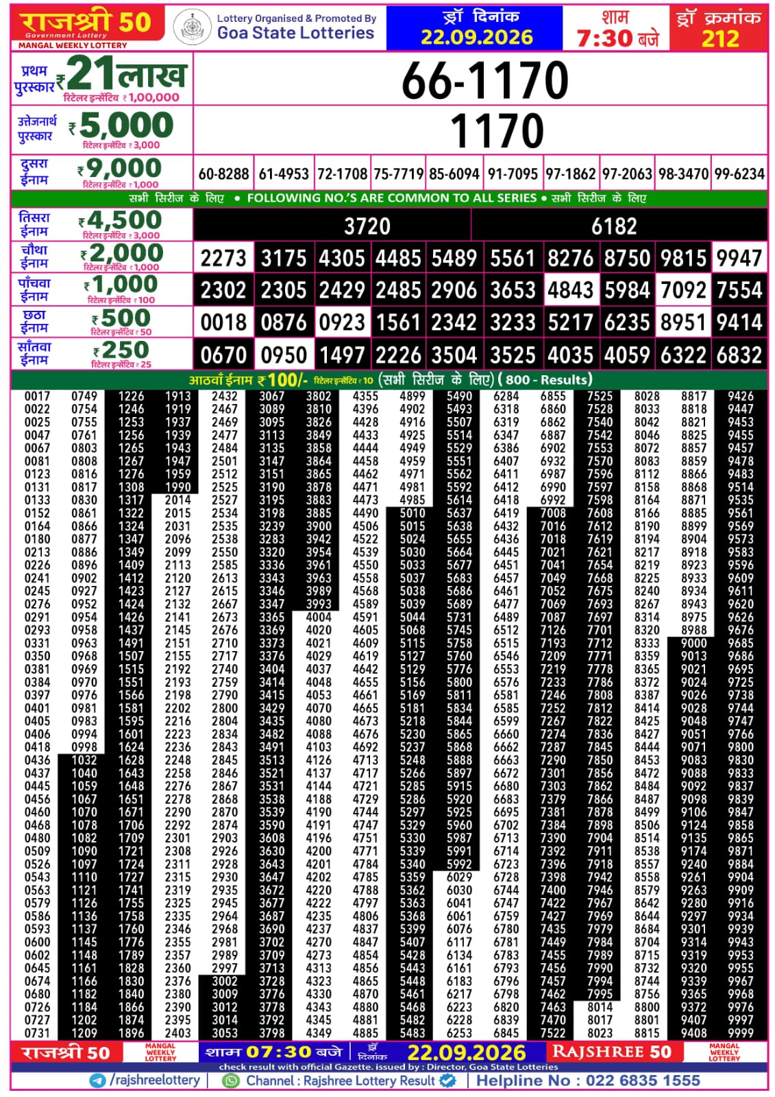 Rajshree Lottery Sambad 22-09-2026 Rajshree 7:30 PM
