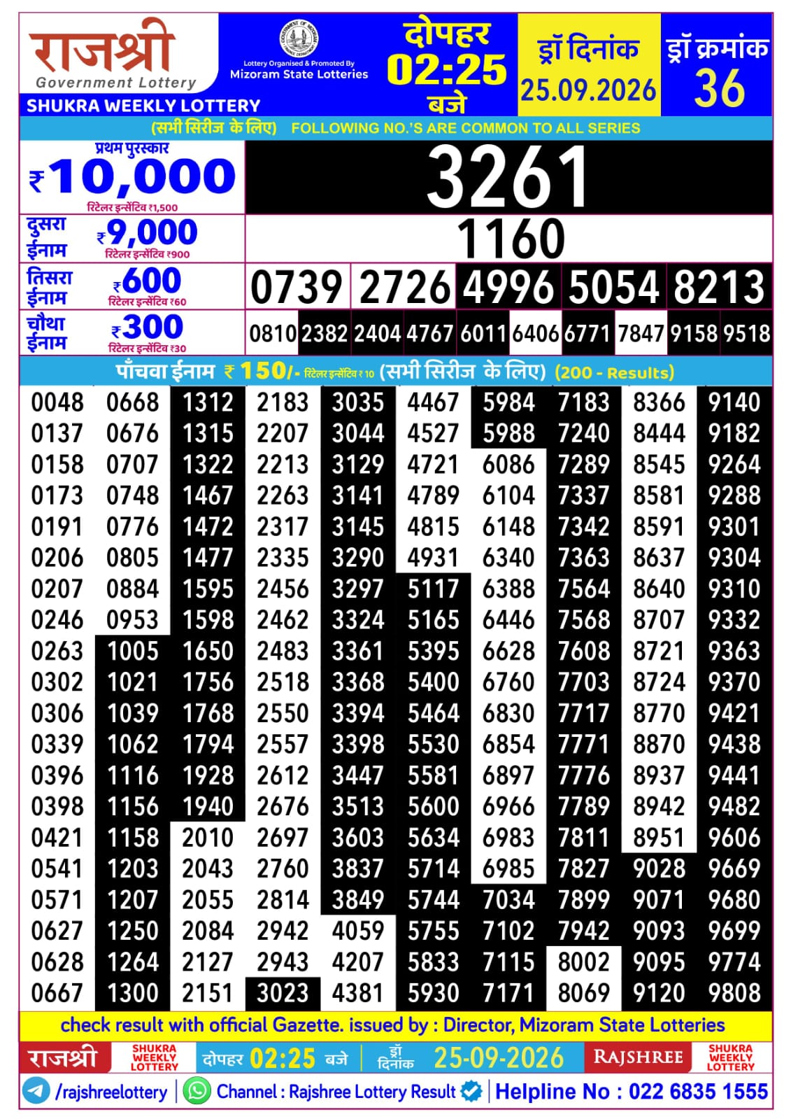Rajshree Lottery Sambad 25-09-2026 Rajshree 2:25 PM