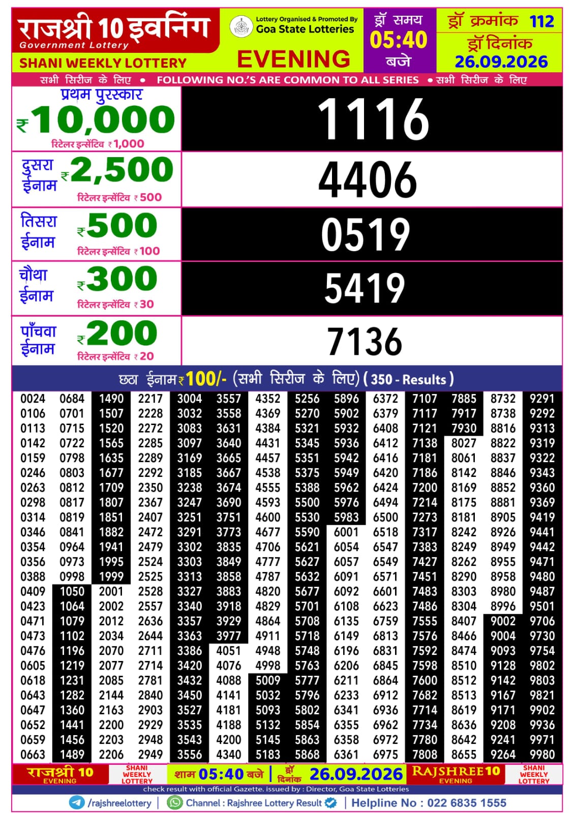 Rajshree Lottery Sambad 26-09-2026 Rajshree 5:40 PM