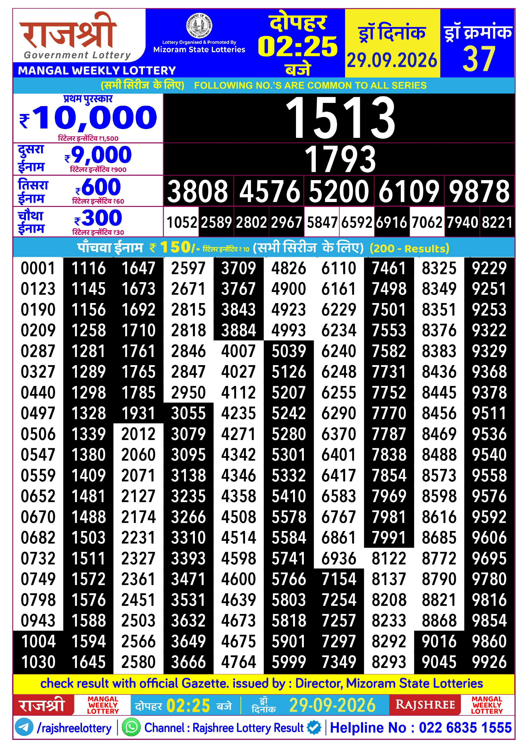 Rajshree Lottery Sambad 29-09-2026 Rajshree 2:25 PM