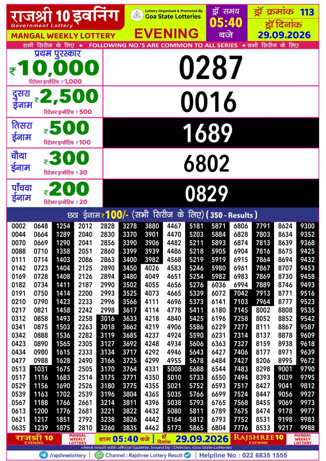 Rajshree Lottery Sambad 29-09-2026 Rajshree 5:40 PM