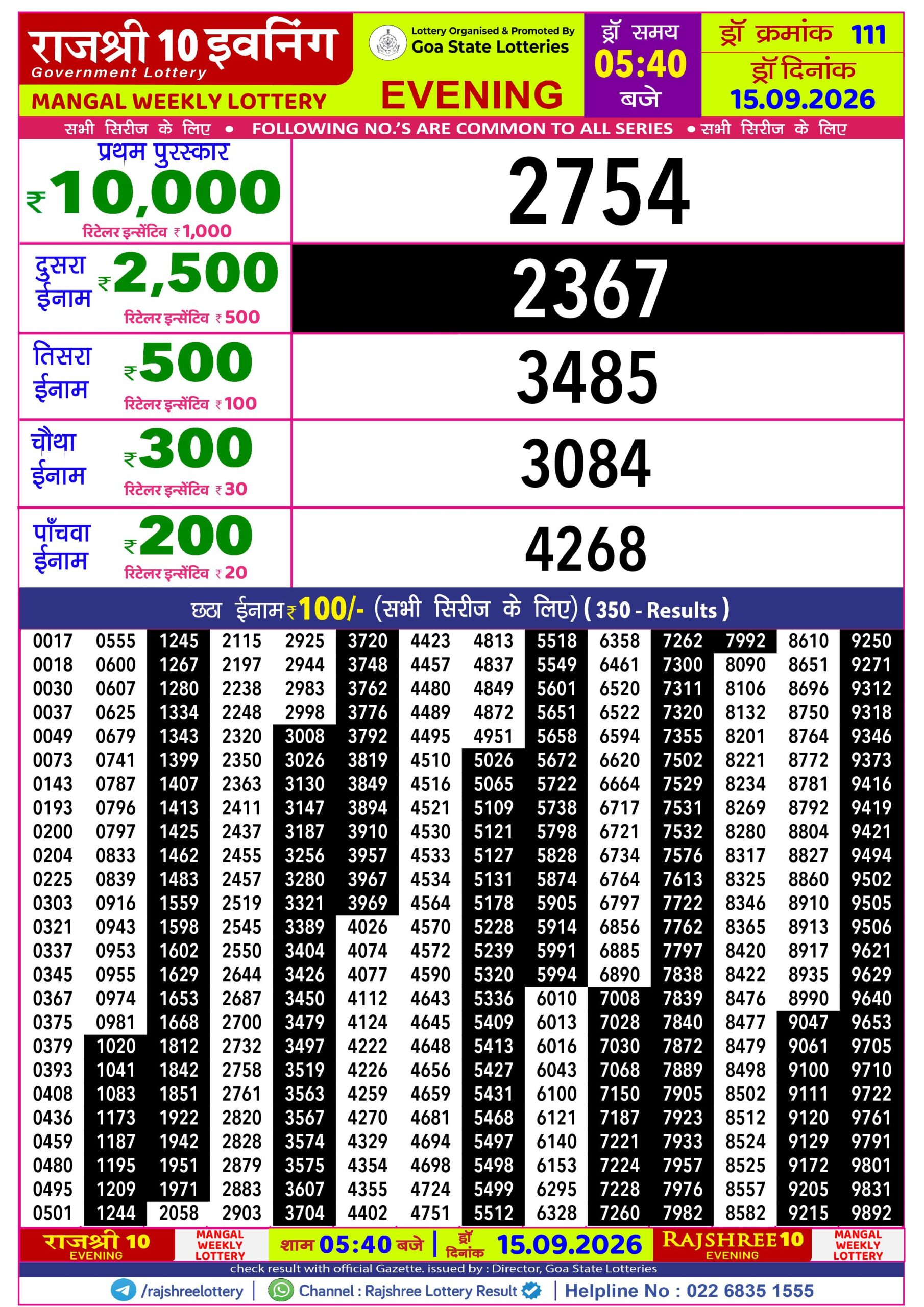 Rajshree Lottery Sambad 15-09-2026 Rajshree 5:40 PM
